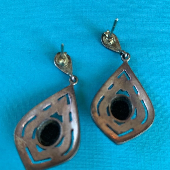 Onyx and marcasite art deco style drop earrings - Picture 2 of 2